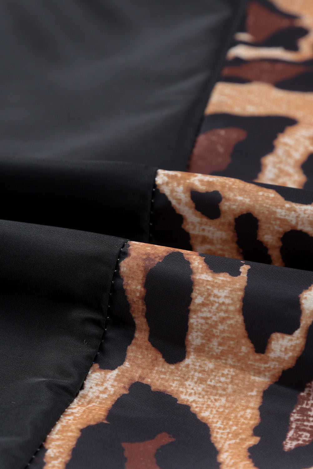 Black Leopard Print Contrast Stitching Hoodie