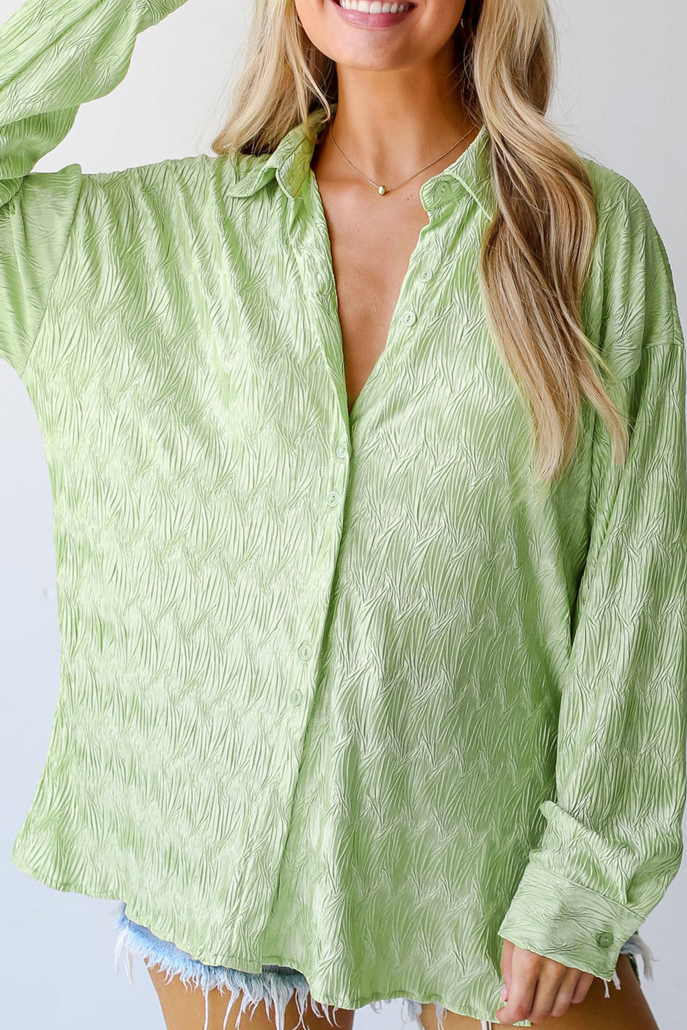 Camicia casual con spacco laterale strutturato verde alloro