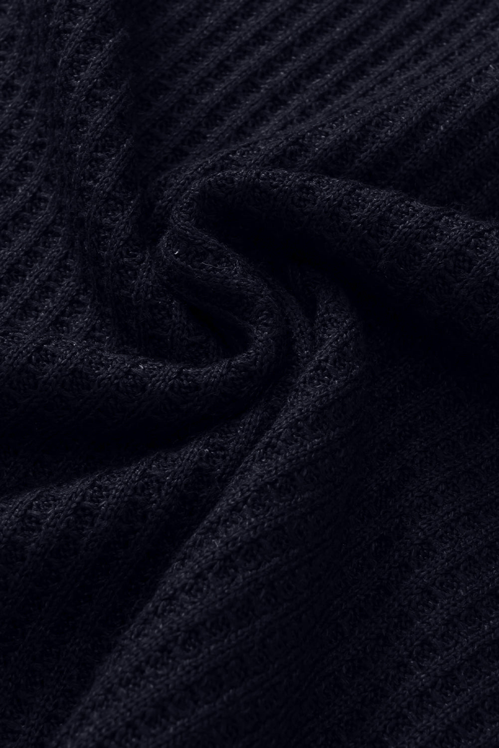Black Color Contrast Waffle Knit Buttoned Plus Size Top