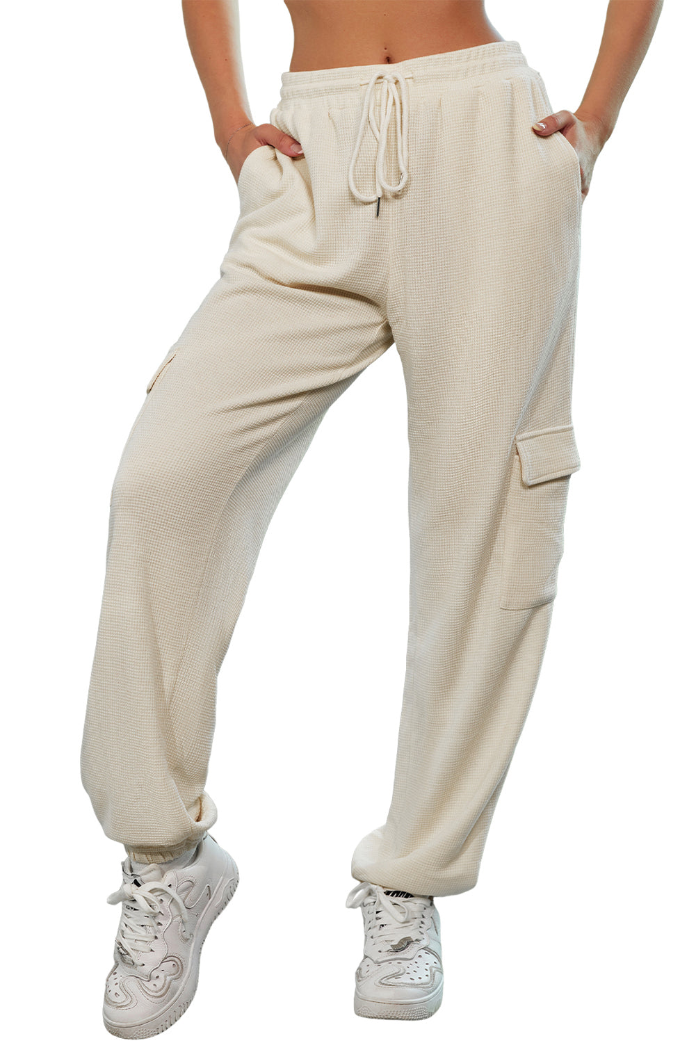 Pantalon de jogging à poche cargo à texture gaufrée abricot