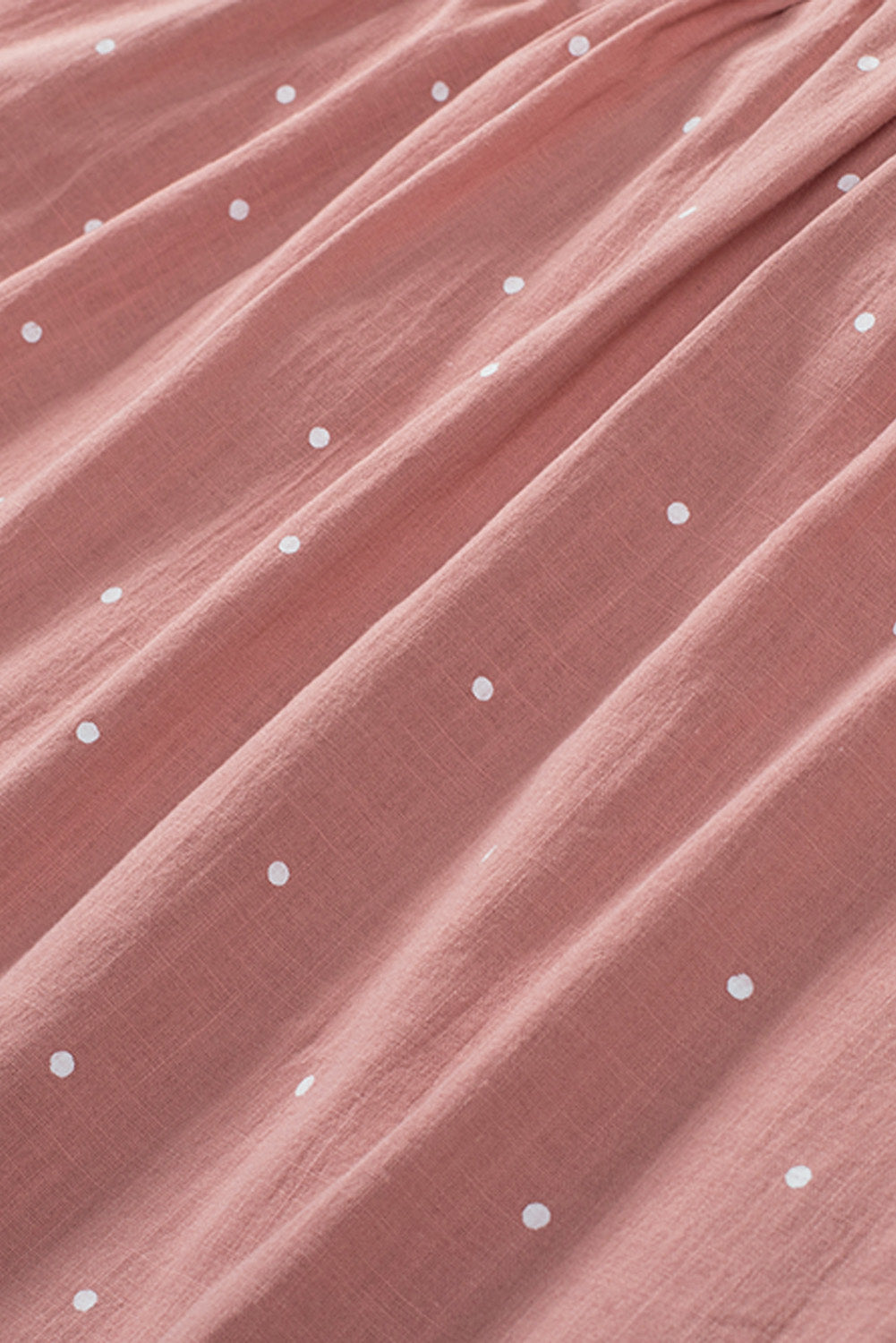 Rosafarbene Bluse mit eckigem Ausschnitt, gepunktetem Print, Puffärmeln und Raffung hinten